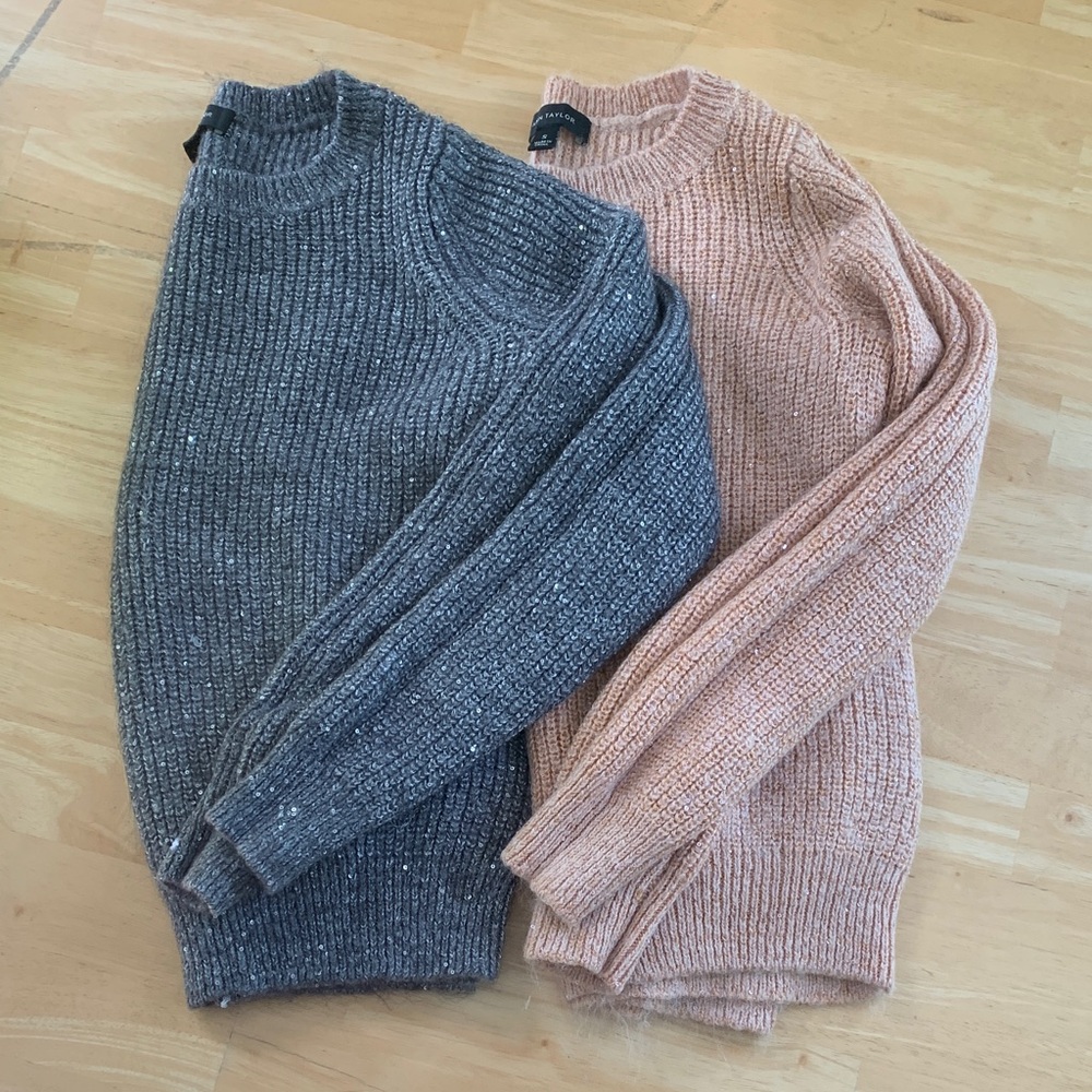 Bundle of 2 Ann Taylor Gray and soft orange Crew Neck Sweaters Size S